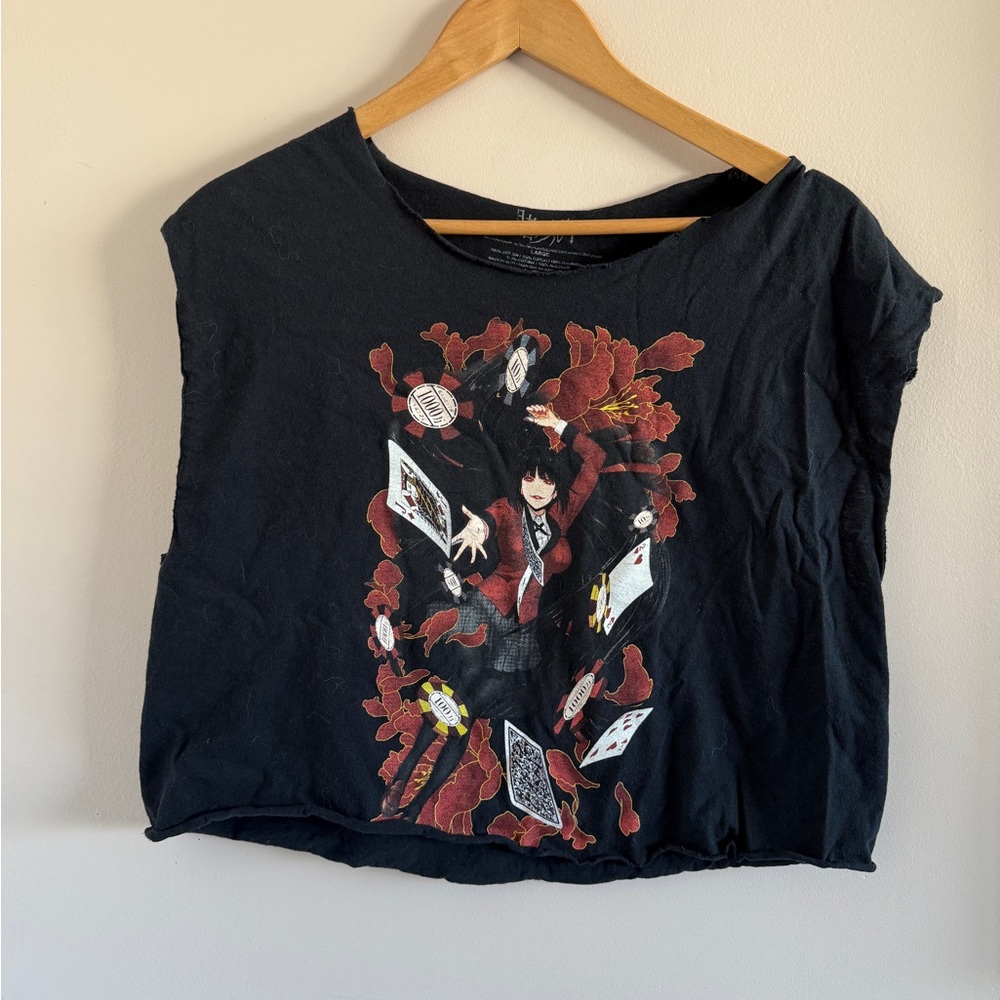 Kakegurui Anime Black Graphic Tee with Red Accents